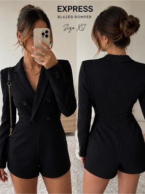 Express Black Double-Breasted Blazer Romper